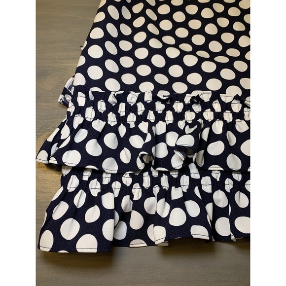 J Crew Navy And White Polka Dot Tiered Ruffle Hem Mini Skirt Women's Size 2 - Picture 9 of 13